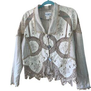 Lims Vintage Womens Jacket Size Medium Beige Lace Embroidered Pure Cotton